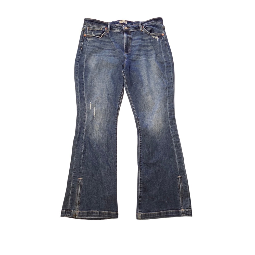 Artemis Vintage Flare Leg Jeans Blue Medium Wash Side Slit Size 20 Distressed - Picture 2 of 11